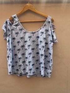 Palm Tree Print Cold Shoulder Top