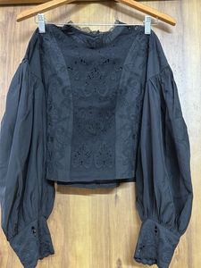 Black Embroidered Puff Sleeve Blouse