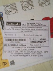 Classmate Notebook,Set of 3, 384 Pages Each