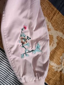 Pink Embroidered Bomber Jacket