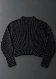 BLACK RIBBED ZIP-UP CROPPED BOMBER JACKET