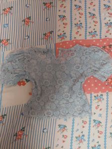 Light Blue Lace Puff Sleeve Top