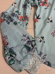 Light Blue Floral Lace Neck Top