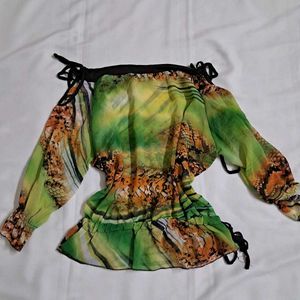 Y2k Vintage 2000s Forest Fairy Cold Shoulder Top