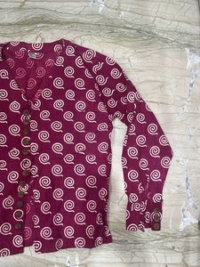 Maroon Printed Cotton Kurta