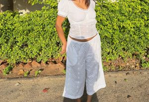 days&amp;days Embroidered White Cropped Pants