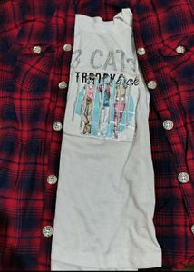 Cute Plaid Shirt & Graphic Tee Set
