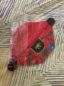 Hand painted Stunning Red Embroidered makeup pouch