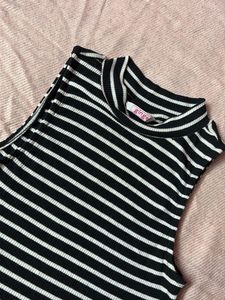 Striped Sleeveless Mock Neck Top