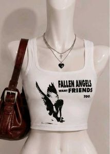 Graphic Angel Print Crop Tank Top