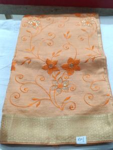 Elegant Peach Embroidered Saree