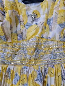 Yellow Leaf Print Gown