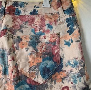 ZARA Floral Print Denim Shorts