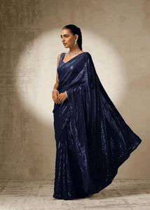 Elegant Midnight Blue Sequin Saree