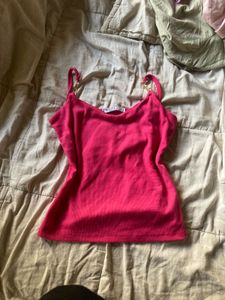 Thailand  Pink Ribbed Tank Top with Gold Chain S