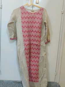 Red Cream Straight Round Neck Kurta