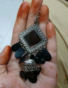 Trendy Boho Oxidised Real Mirror Jhumka Earrings🖤