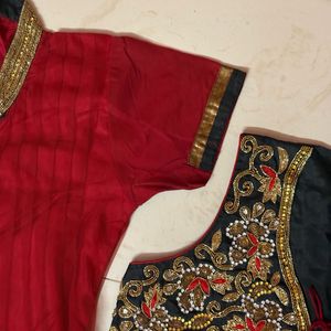 Red Anarkali Kurta Set with Embroidered Jacket