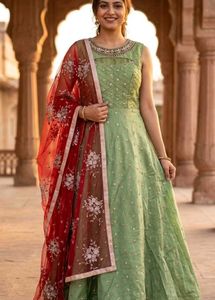 Elegant Embroidered Ethnic Gown with Dupatta