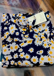 Navy Floral Mini Dress with Tie Front
