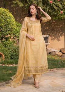 💛 golden yellow embroidery design suit with inner