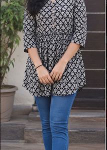 Black & White Printed Kurta
