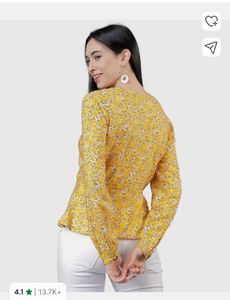 Yellow Floral Print Peplum Top