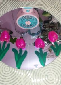 Cute tulip flower mirror art with pista shells