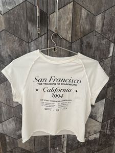 White Graphic Print Crop Top