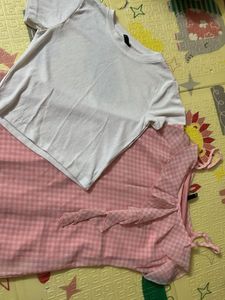 Cute Pink Gingham Dress with White Top