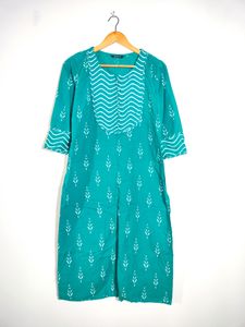 Sea Green With White Print Kurtas (Women's)