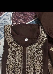 Elegant Brown Embroidered Kurta Set