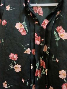 Black Floral Print Long Sleeve Top