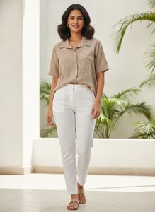 Embellished Linen Blend Shirt