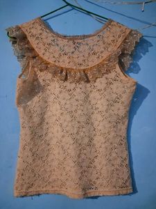 Lace Round Neck Cap Sleeve Top