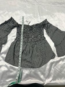Imported Chic Gingham Off-Shoulder top with Bel