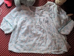 Light Blue Embroidered Tunic Top