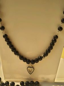 Black Beaded Heart Necklace