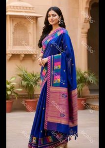 Elegant Blue Saree with Colorful Accents