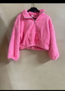 Pink Fuzzy Cropped Pullover