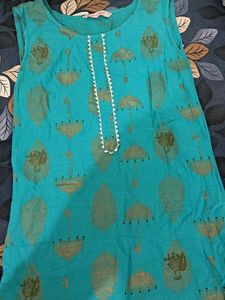 Turquoise Printed Sleeveless Kurta