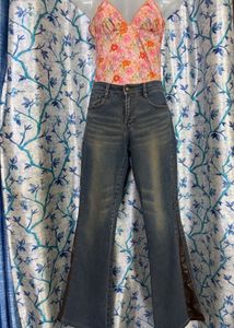 Vintage Flare Jeans with grommets and leather Pane