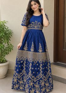 new  Blue Embroidered Gown fit upto 36