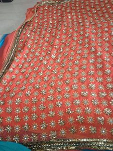 Embroidered Orange Saree