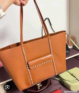Stylish Brown Studded Tote Bag