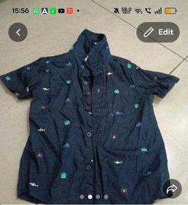 boy's Navy Blue Printed Short Sleeve Shirt(3-4 yea