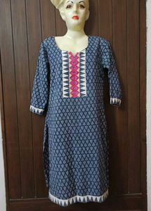 Ethnic Blue Printed Cotton Kurta