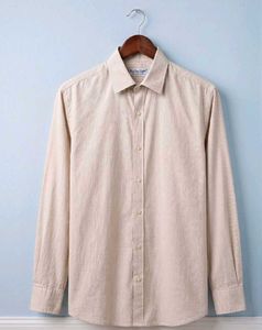 Men's Beige Long Sleeve Button-Up Shirt