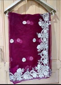 Purple Net Saree With Blouse
