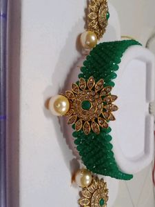 Elegant Green Beaded Choker Necklace Set
